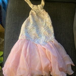 Laced/ appliqué baby pink lyrical halter dress